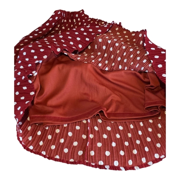 Lulus Pleat to Meet You Wine Red Polka Dot Long Sleeve Shift Mini Dress M - Picture 6 of 11